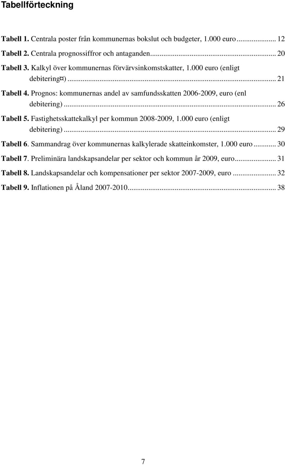 .. 26 Tabell 5. Fastighetsskattekalkyl per kommun 2008-2009, 1.000 euro (enligt debitering)... 29 Tabell 6. Sammandrag över kommunernas kalkylerade skatteinkomster, 1.000 euro... 30 Tabell 7.