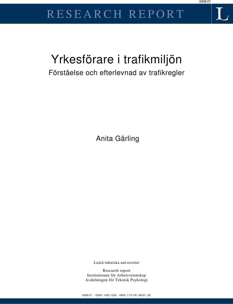 universitet Research report Institutionen för Arbetsvetenskap