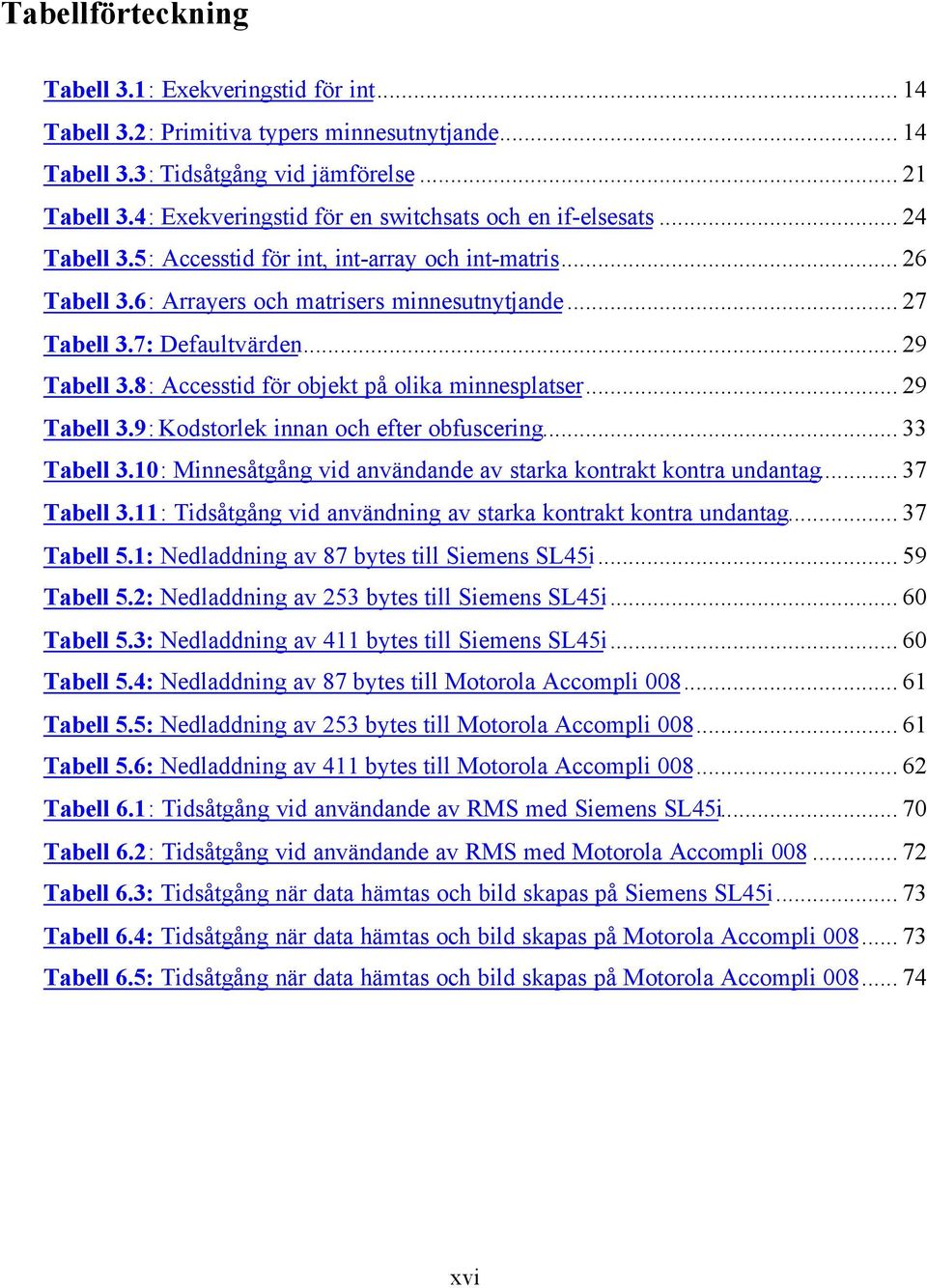 7: Defaultvärden... 29 Tabell 3.8: Accesstid för objekt på olika minnesplatser... 29 Tabell 3.9: Kodstorlek innan och efter obfuscering... 33 Tabell 3.