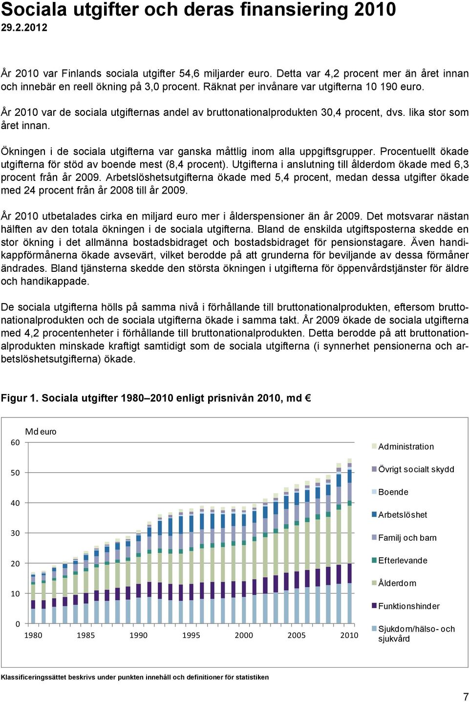 Ökningen i de sociala utgifterna var ganska måttlig inom alla uppgiftsgrupper. Procentuellt ökade utgifterna för stöd av boende mest (8,4 procent).