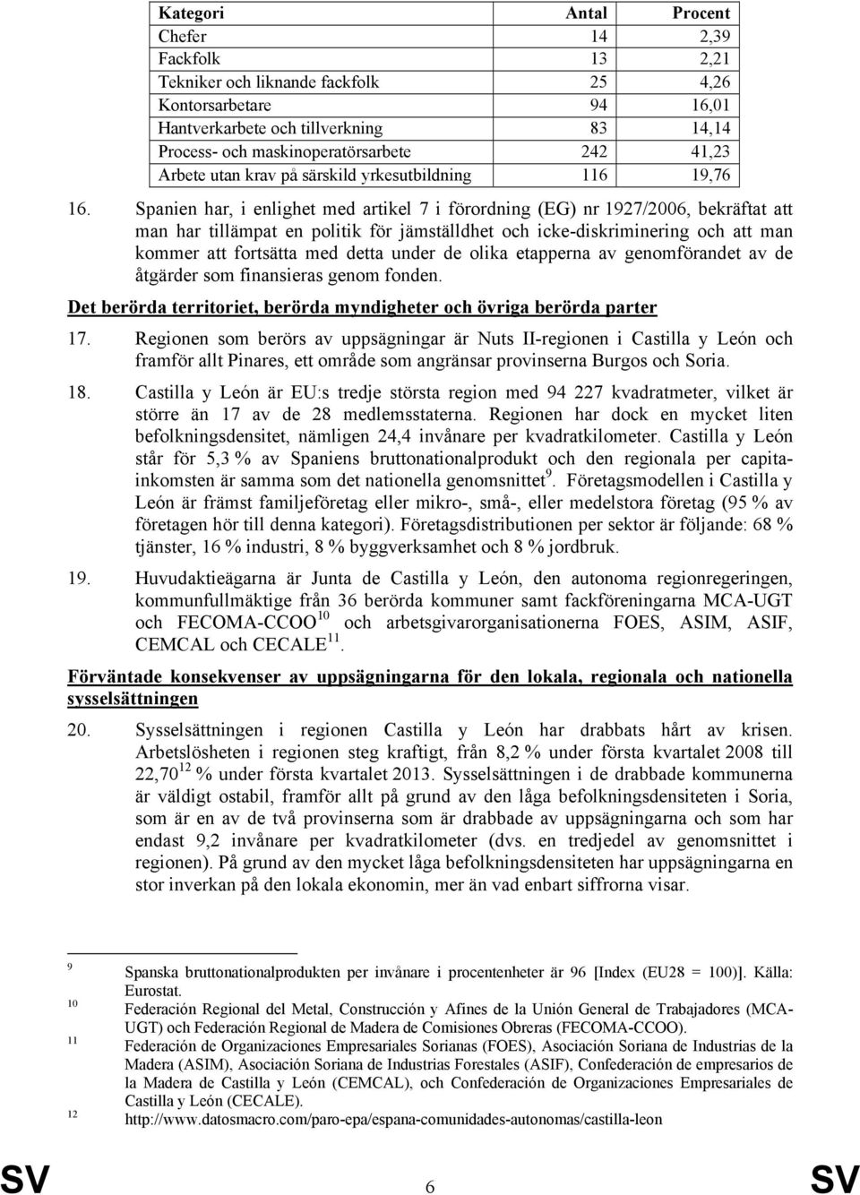 Spanien har, i enlighet med artikel 7 i förordning (EG) nr 1927/2006, bekräftat att man har tillämpat en politik för jämställdhet och icke-diskriminering och att man kommer att fortsätta med detta