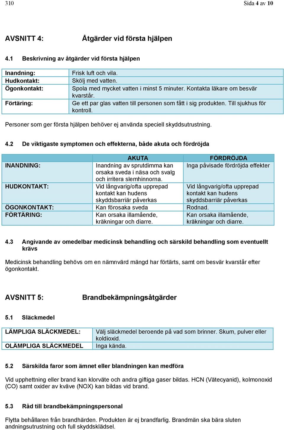 Personer som ger första hjälpen behöver ej använda speciell skyddsutrustning. 4.