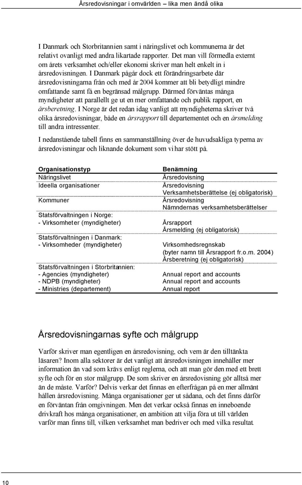 I Danmark pågår dock ett förändringsarbete där årsredovisningarna från och med år 2004 kommer att bli betydligt mindre omfattande samt få en begränsad målgrupp.