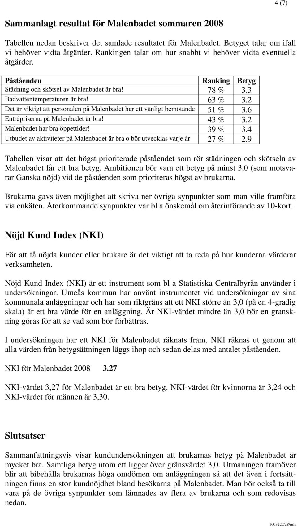 2 Det är viktigt att personalen på Malenbadet har ett vänligt bemötande 51 % 3.6 Entrépriserna på Malenbadet är bra! 43 % 3.2 Malenbadet har bra öppettider! 39 % 3.