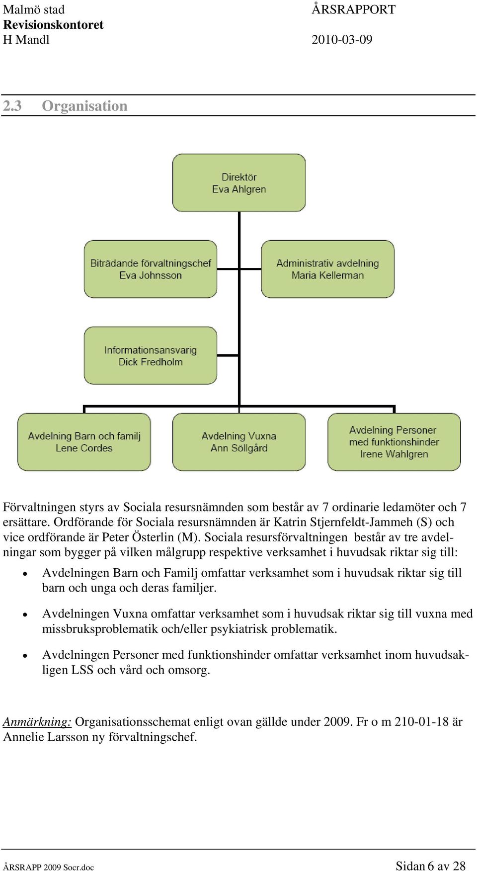 Sociala resursförvaltningen består av tre avdelningar som bygger på vilken målgrupp respektive verksamhet i huvudsak riktar sig till: Avdelningen Barn och Familj omfattar verksamhet som i huvudsak