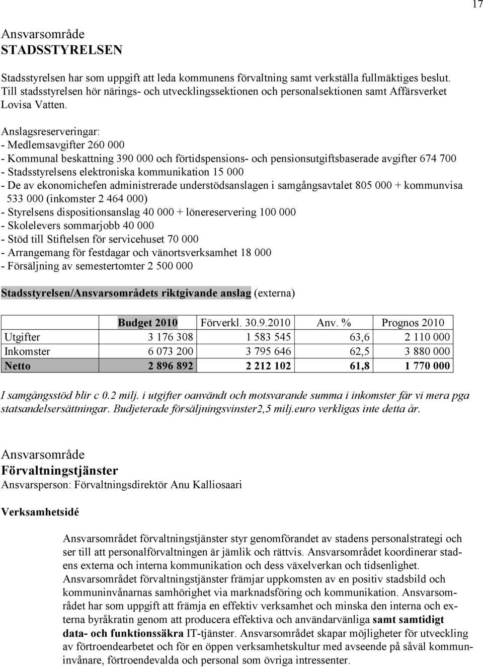 Anslagsreserveringar: - Medlemsavgifter 260 000 - Kommunal beskattning 390 000 och förtidspensions- och pensionsutgiftsbaserade avgifter 674 700 - Stadsstyrelsens elektroniska kommunikation 15 000 -