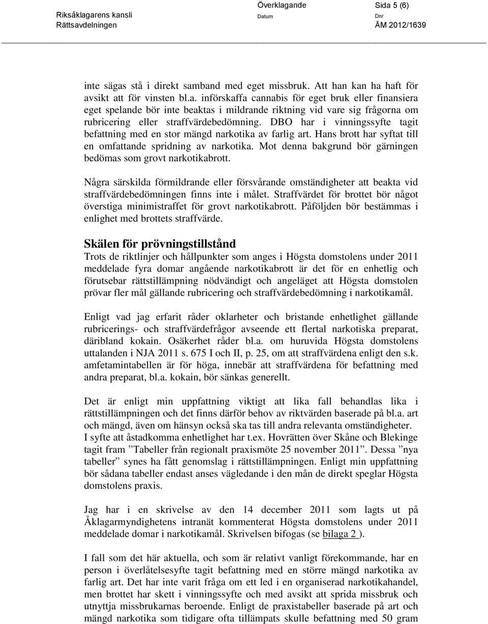 Mot denna bakgrund bör gärningen bedömas som grovt narkotikabrott. Några särskilda förmildrande eller försvårande omständigheter att beakta vid straffvärdebedömningen finns inte i målet.