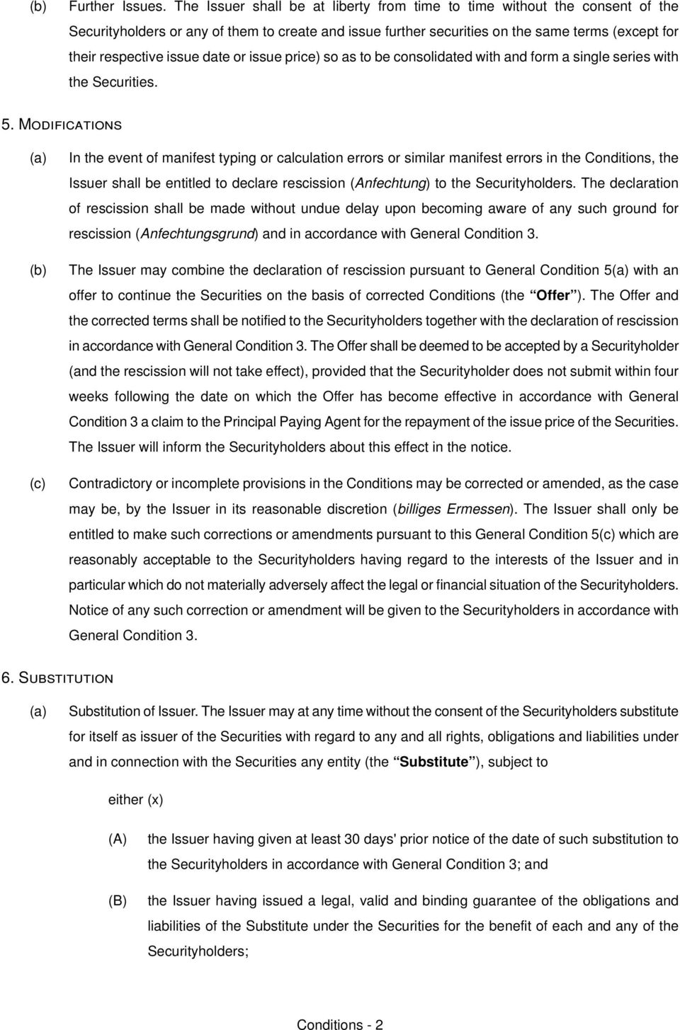 Modifications EaF EbF EcF fn the event of manifest typing or calculation errors or similar manifest errors in the ConditionsI the fssuer shall be entitled to declare rescission EAnfechtungF to the