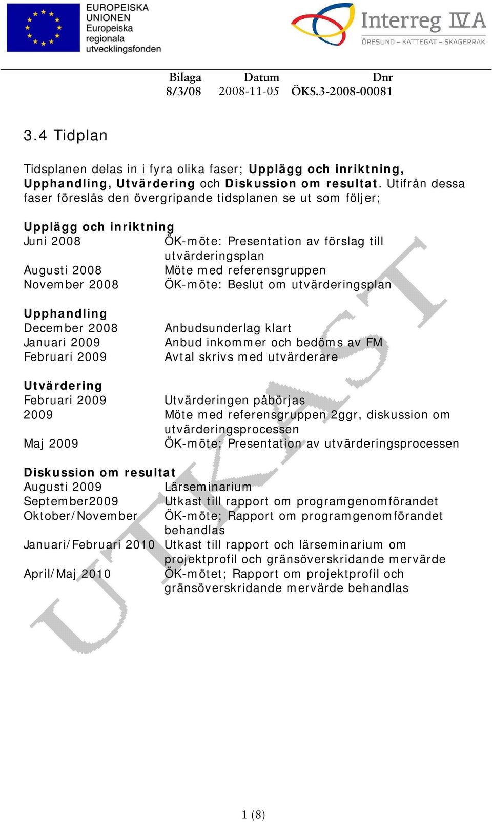 referensgruppen November 2008 ÖK-möte: Beslut om utvärderingsplan Upphandling December 2008 Januari 2009 Februari 2009 Anbudsunderlag klart Anbud inkommer och bedöms av FM Avtal skrivs med