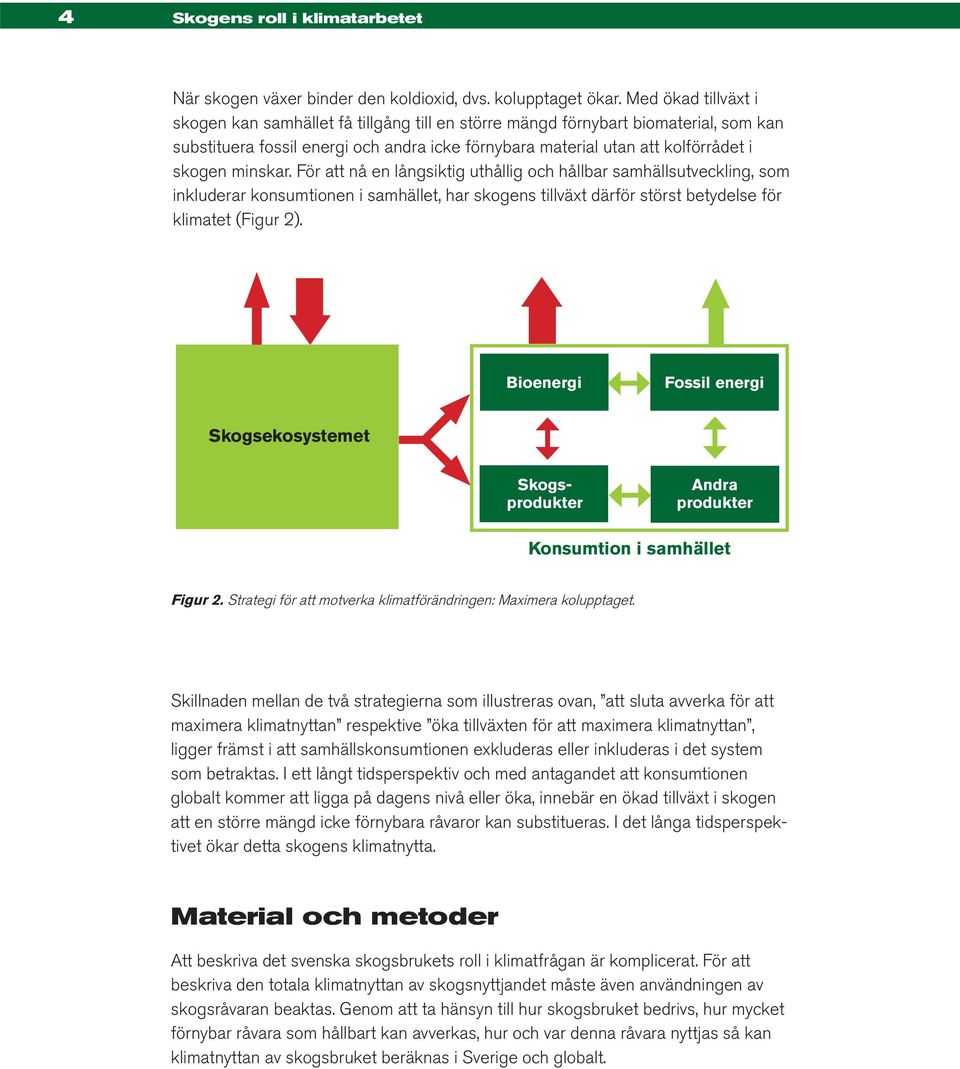 minskar. För att nå en långsiktig uthållig och hållbar samhällsutveckling, som inkluderar konsumtionen i samhället, har skogens tillväxt därför störst betydelse för klimatet (Figur 2).