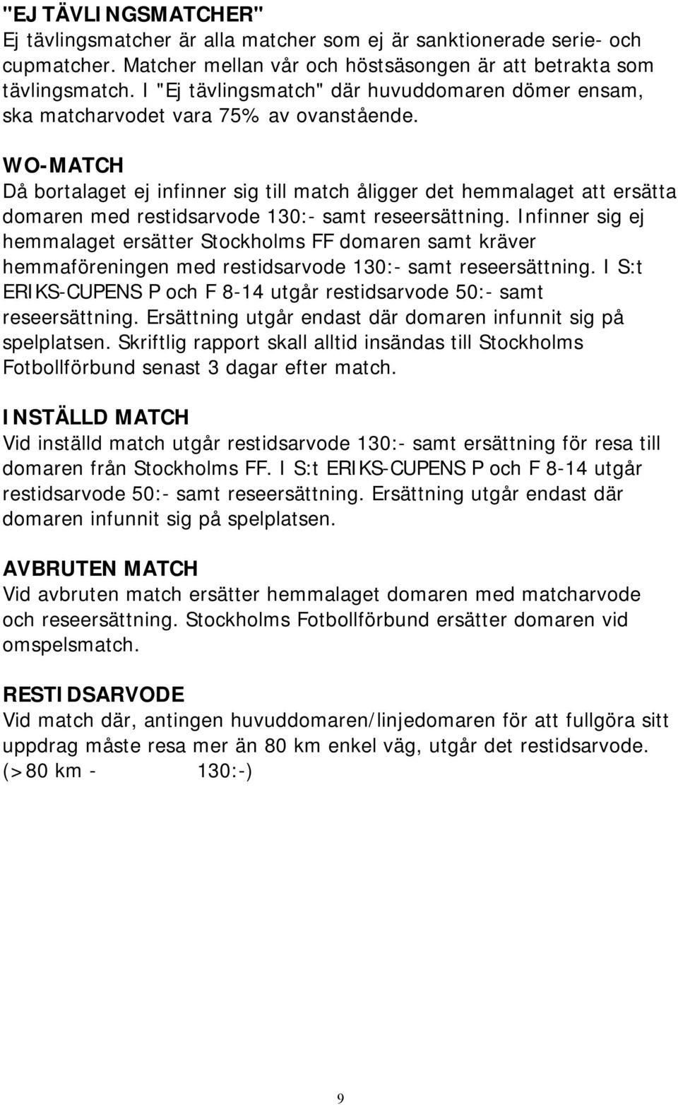 WO-MATCH Då bortalaget ej infinner sig till match åligger det hemmalaget att ersätta domaren med restidsarvode 130:- samt reseersättning.