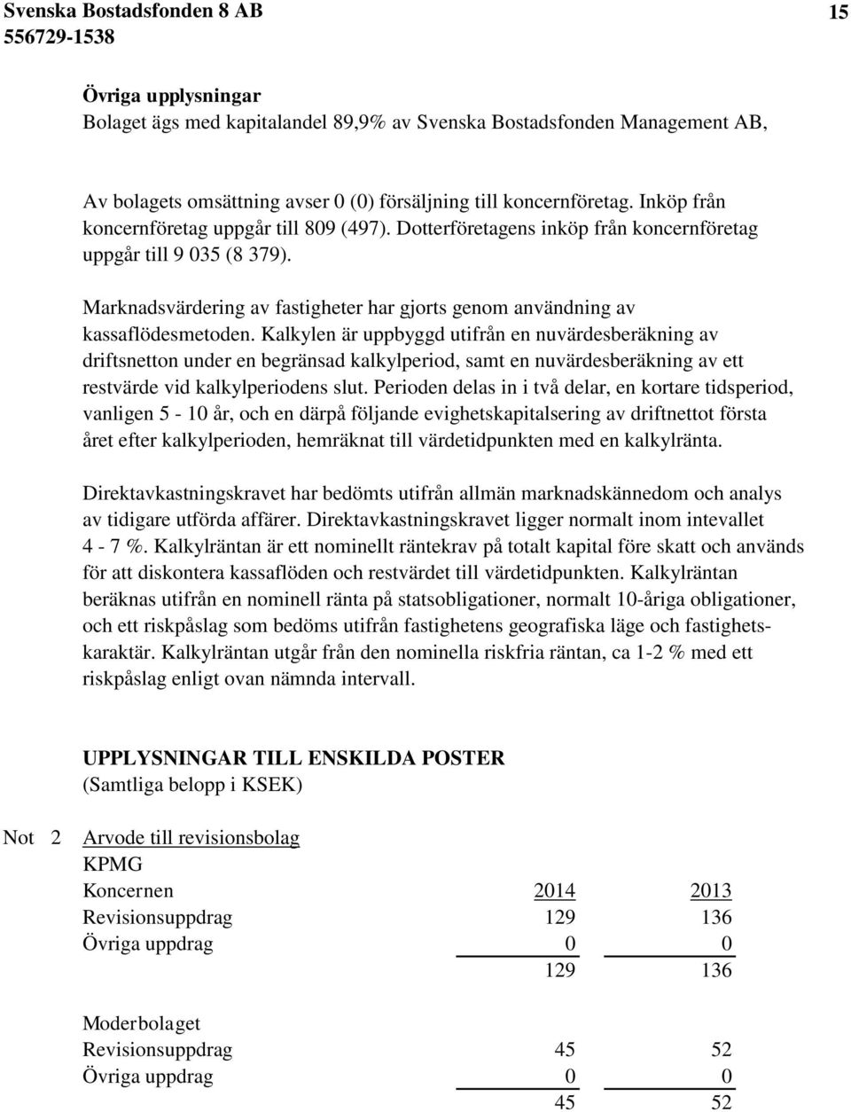 Marknadsvärdering av fastigheter har gjorts genom användning av kassaflödesmetoden.