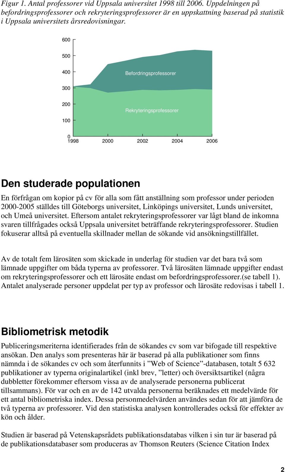 600 500 400 Befordringsprofessorer 300 200 Rekryteringsprofessorer 100 0 1998 2000 2002 2004 2006 Den studerade populationen En förfrågan om kopior på cv för alla som fått anställning som professor