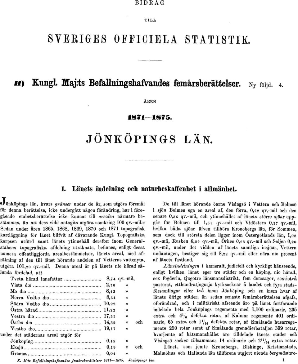 Bolmen ega en areal af, den förra, 0,2 2 qv.-mil och den gående embetsberättelse icke kunnat till arealen närmare be- senare 0,36 qv.