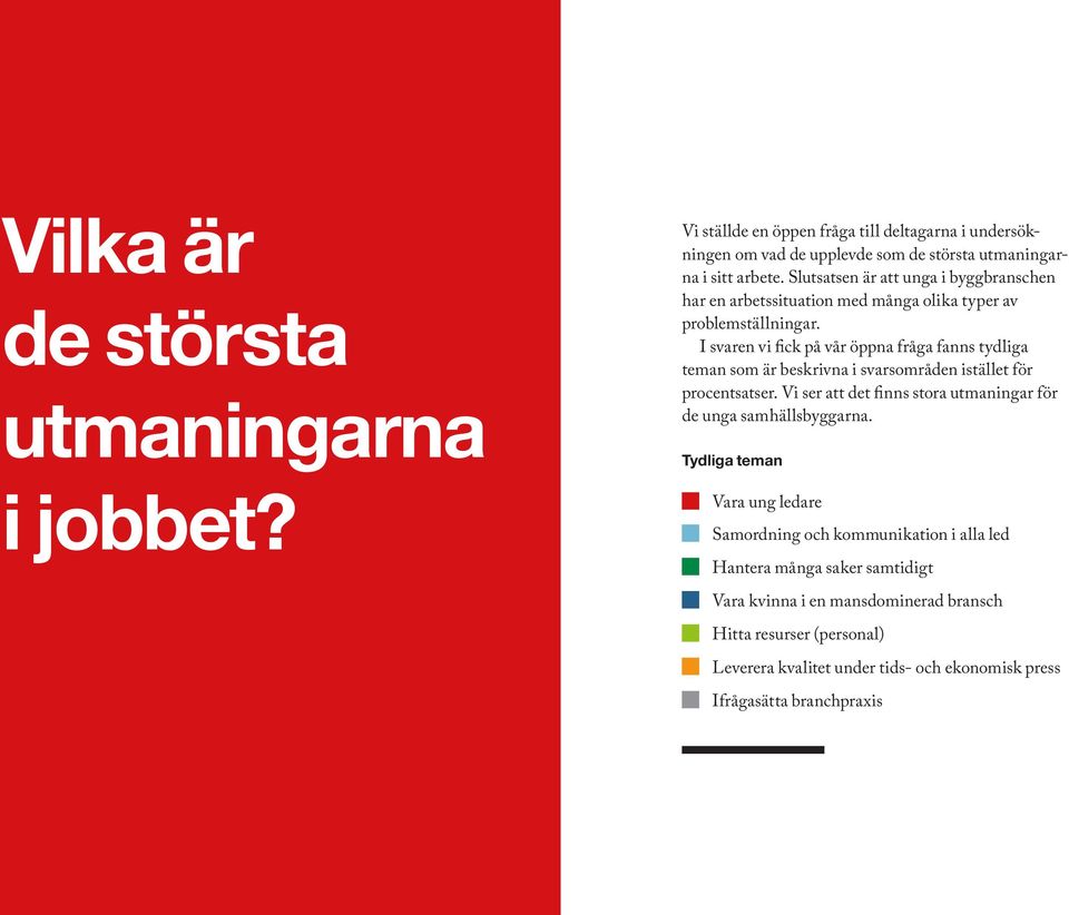 I svaren vi fick på vår öppna fråga fanns tydliga teman som är beskrivna i svarsområden istället för procentsatser.