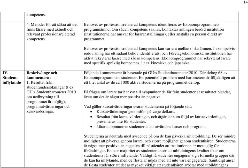 Om sådan kompetens saknas, kontaktas antingen berörd institution (institutionerna har ansvar för läraranställningar), eller anställs en person direkt av programmet. IV.