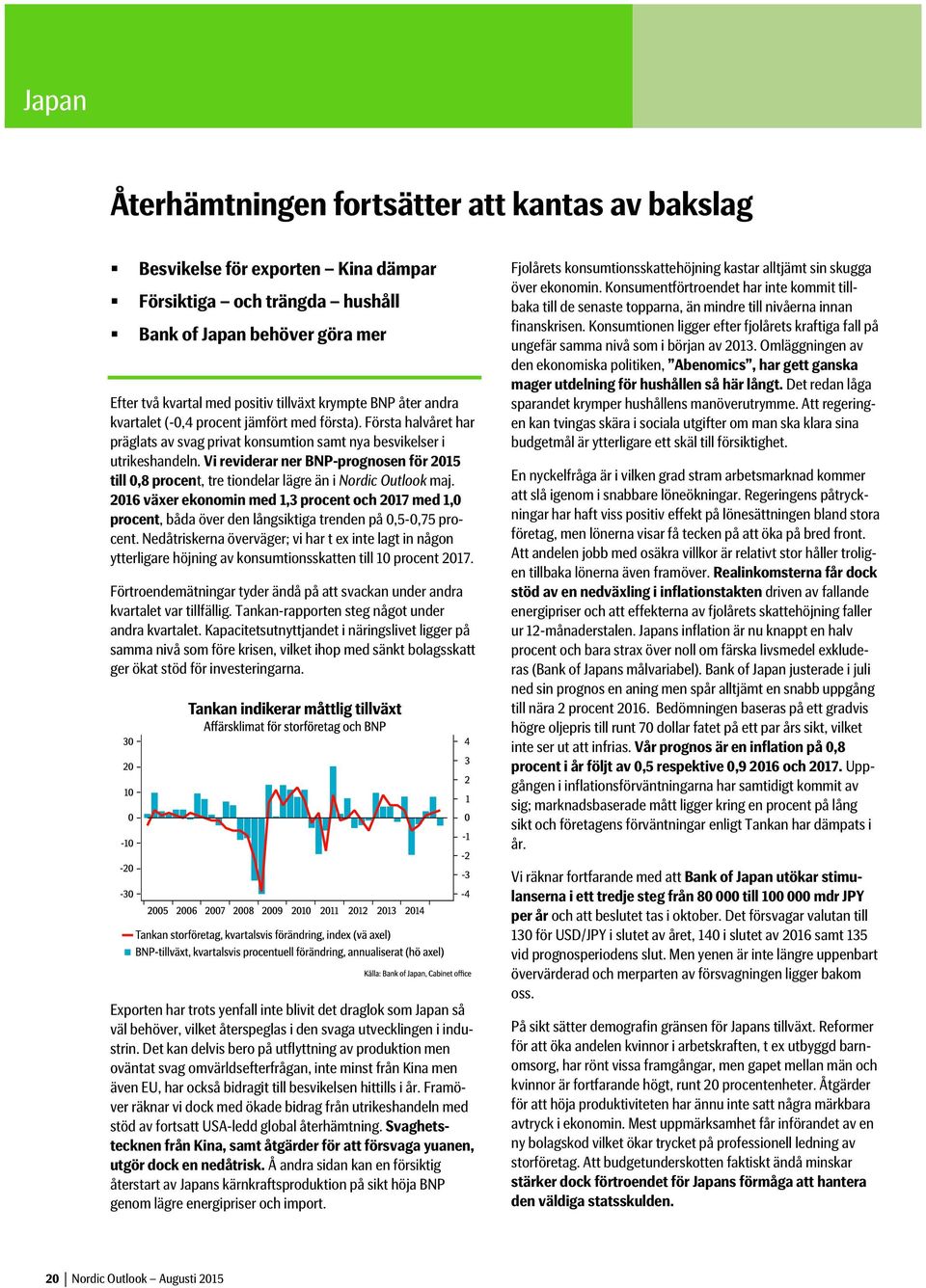 Vi reviderar ner BNP-prognosen för 2015 till 0,8 procent, tre tiondelar lägre än i Nordic Outlook maj.