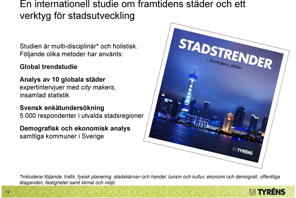 Svensk enkätundersökning 5 000 respondenter i utvalda stadsregioner Demografisk och ekonomisk analys samtliga kommuner i Sverige *Inkluderar