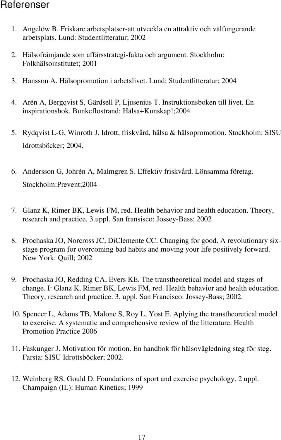 En inspirationsbok. Bunkeflostrand: Hälsa+Kunskap!;2004 5. Rydqvist L-G, Winroth J. Idrott, friskvård, hälsa & hälsopromotion. Stockholm: SISU Idrottsböcker; 2004. 6.