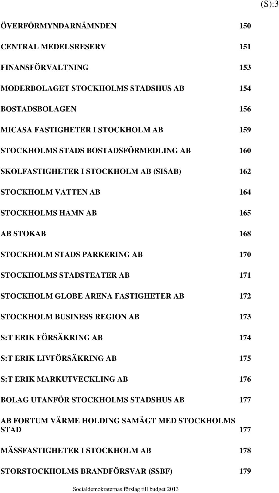 STOCKHOLMS STADSTEATER AB 171 STOCKHOLM GLOBE ARENA FASTIGHETER AB 172 STOCKHOLM BUSINESS REGION AB 173 S:T ERIK FÖRSÄKRING AB 174 S:T ERIK LIVFÖRSÄKRING AB 175 S:T ERIK