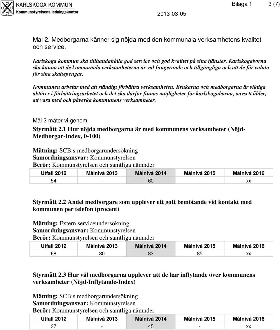 Brukarna och medborgarna är viktiga aktörer i förbättringsarbetet och det ska därför finnas möjligheter för karlskogaborna, oavsett ålder, att vara med och påverka kommunens verksamheter.