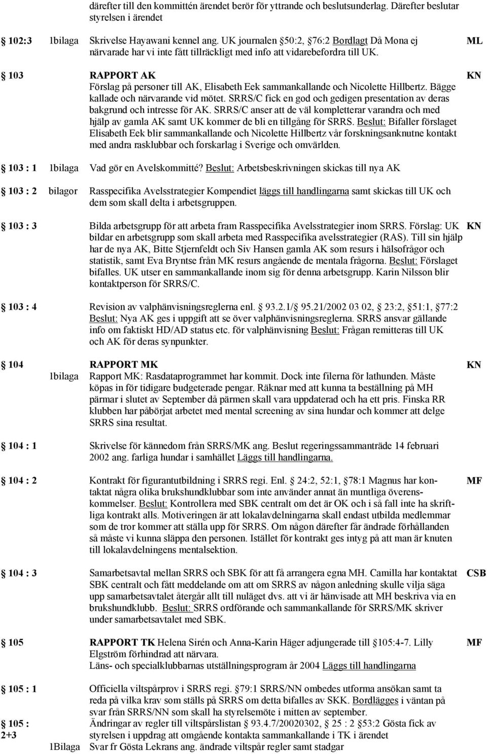 RAPPORT AK Förslag på personer till AK, Elisabeth Eek sammankallande och Nicolette Hillbertz. Bägge kallade och närvarande vid mötet.