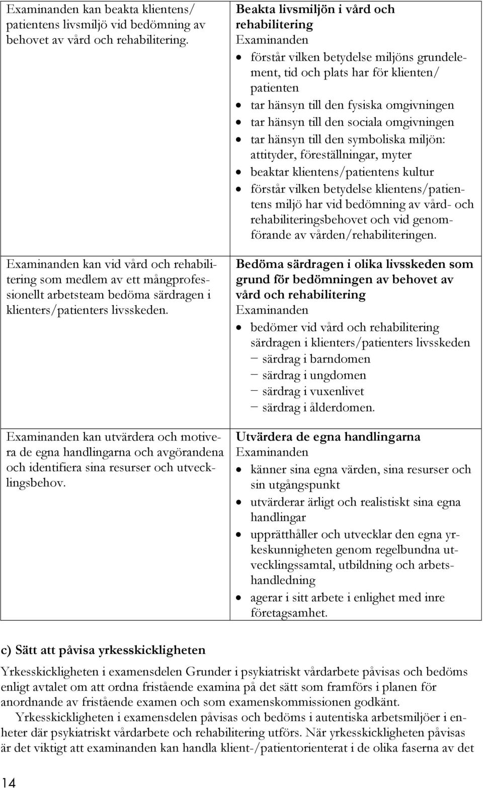 kan utvärdera och motivera de egna handlingarna och avgörandena och identifiera sina resurser och utvecklingsbehov.