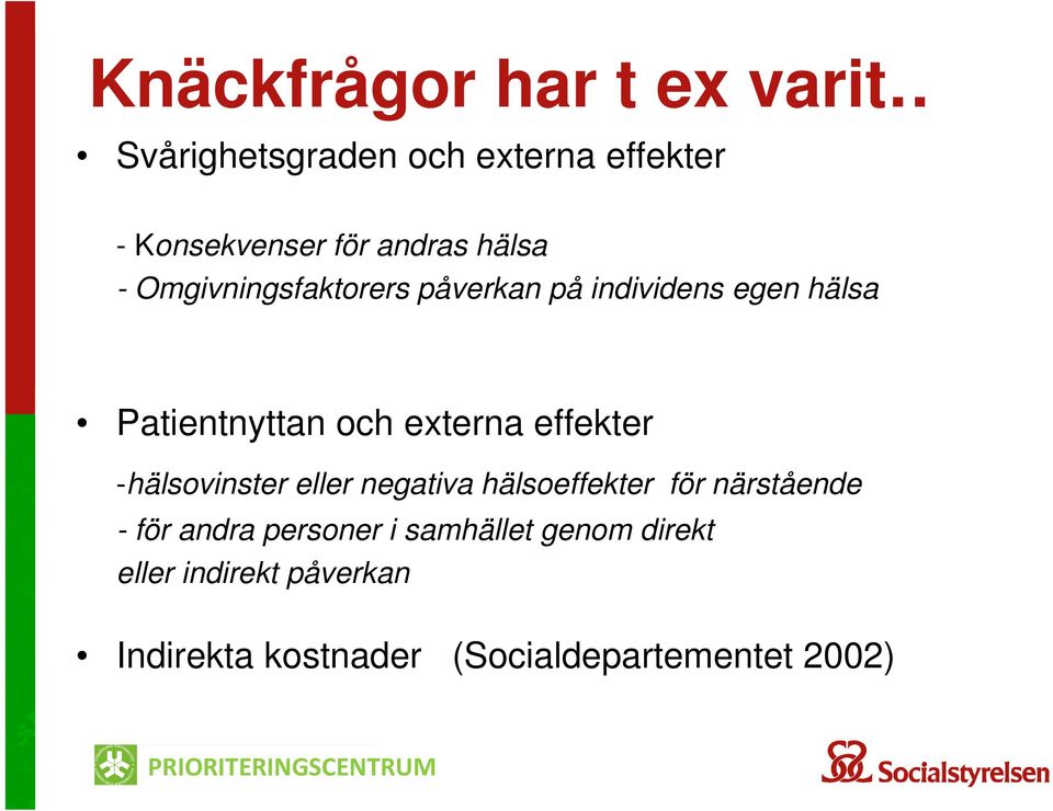 effekter -hälsovinster eller negativa hälsoeffekter för närstående - för andra personer i