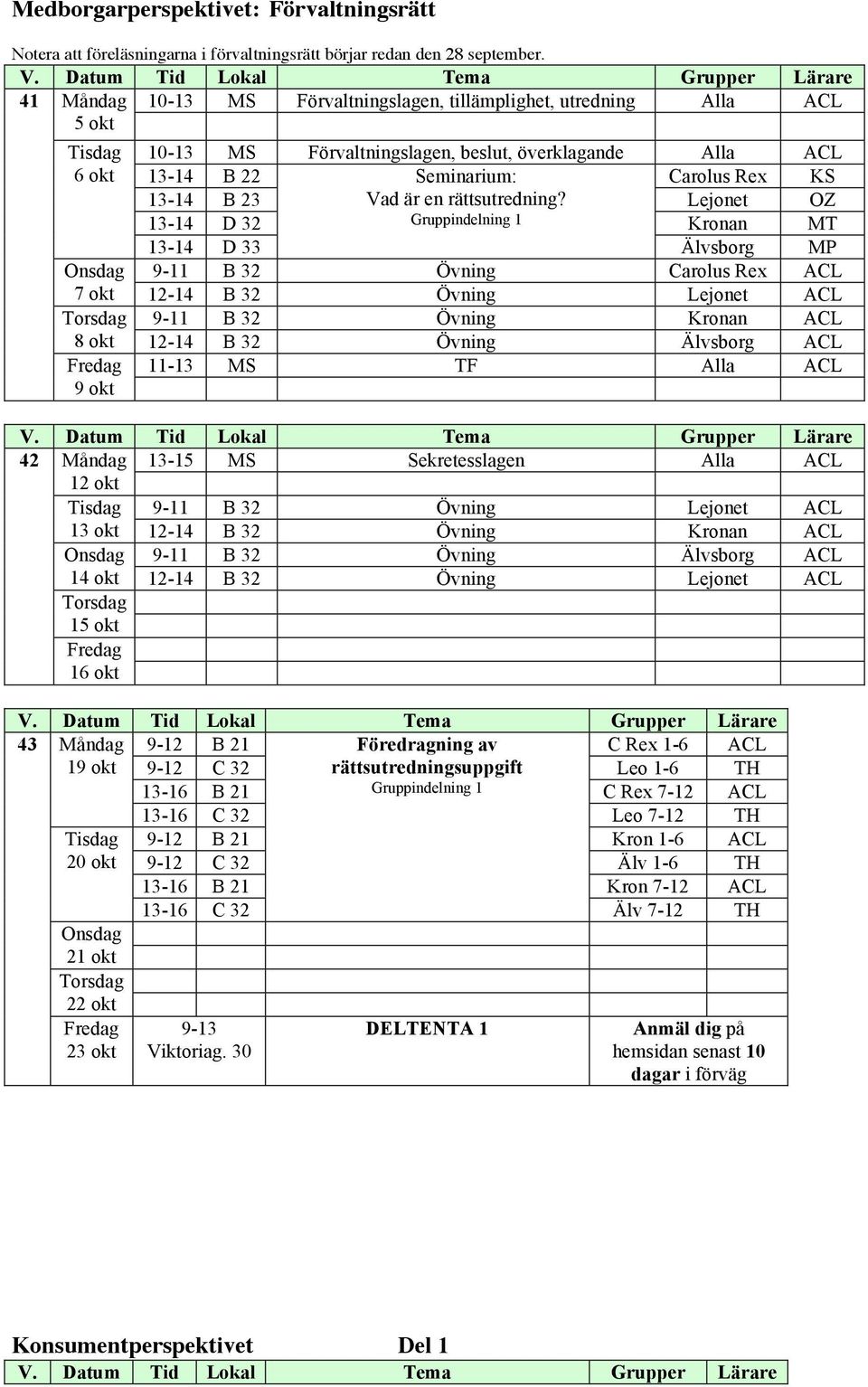 13-14 D 32 Gruppindelning 1 13-14 D 33 9-11 B 32 Övning Carolus Rex ACL 7 okt 12-14 B 32 Övning Lejonet ACL 9-11 B 32 Övning Kronan ACL 8 okt 12-14 B 32 Övning Älvsborg ACL 11-13 TF ACL 9 okt 42