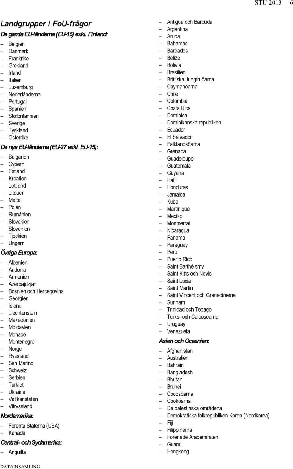 EU-15): Bulgarien Cypern Estland Kroatien Lettland Litauen Malta Polen Rumänien Slovakien Slovenien Tjeckien Ungern Övriga Europa: Albanien Andorra Armenien Azerbajdzjan Bosnien och Hercegovina