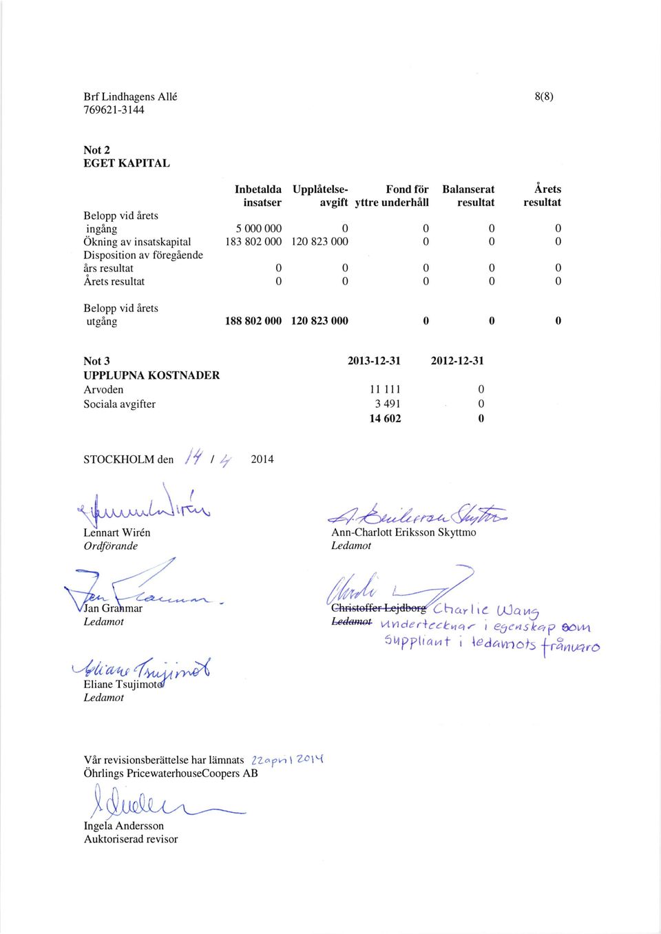 212-12-31 stockholm den i'i t,'. 214 t \( \,f^r*-^ljtr-^". LJnnart Wir6n Ordft)rande 4--At*Zt.