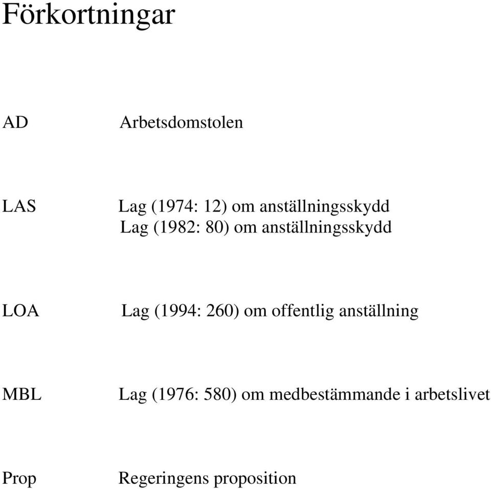 Lag (1994: 260) om offentlig anställning MBL Lag (1976: