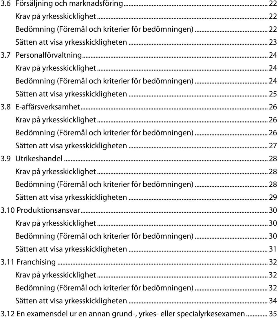 .. 26 Bedömning (Föremål och kriterier för bedömningen)... 26 Sätten att visa yrkesskickligheten... 27 3.9 Utrikeshandel... 28 Krav på yrkesskicklighet.