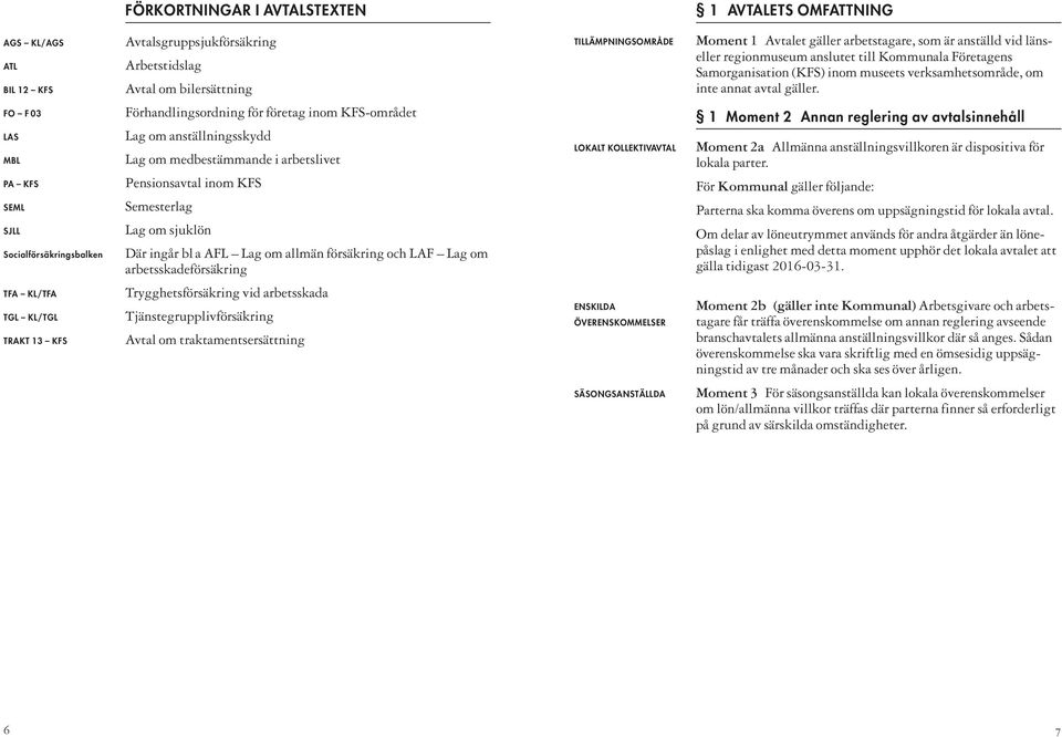 FO F 03 LAS MBL PA KFS SEML SJLL Socialförsäkringsbalken Förhandlingsordning för företag inom KFS-området Lag om anställningsskydd Lag om medbestämmande i arbetslivet Pensionsavtal inom KFS