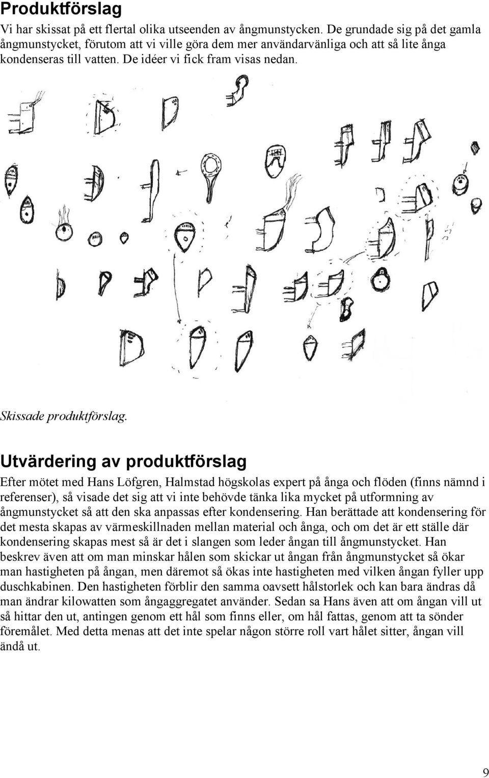 Utvärdering av produktförslag Efter mötet med Hans Löfgren, Halmstad högskolas expert på ånga och flöden (finns nämnd i referenser), så visade det sig att vi inte behövde tänka lika mycket på