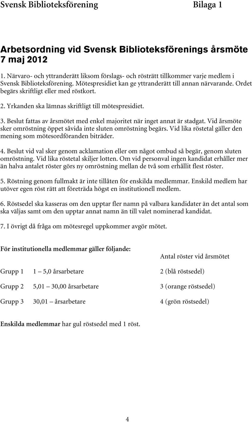 Ordet begärs skriftligt eller med röstkort. 2. Yrkanden ska lämnas skriftligt till mötespresidiet. 3. Beslut fattas av årsmötet med enkel majoritet när inget annat är stadgat.