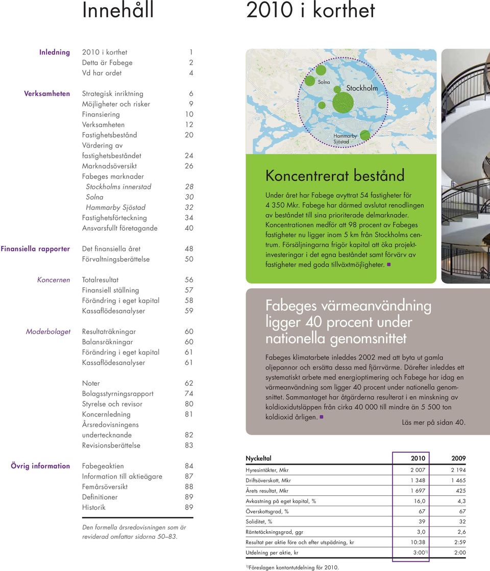 Fastighetsförteckning 34 Ansvarsfullt företagande 40 Det fi nansiella året 48 Förvaltningsberättelse 50 Totalresultat 56 Finansiell ställning 57 Förändring i eget kapital 58 Kassafl ödesanalyser 59