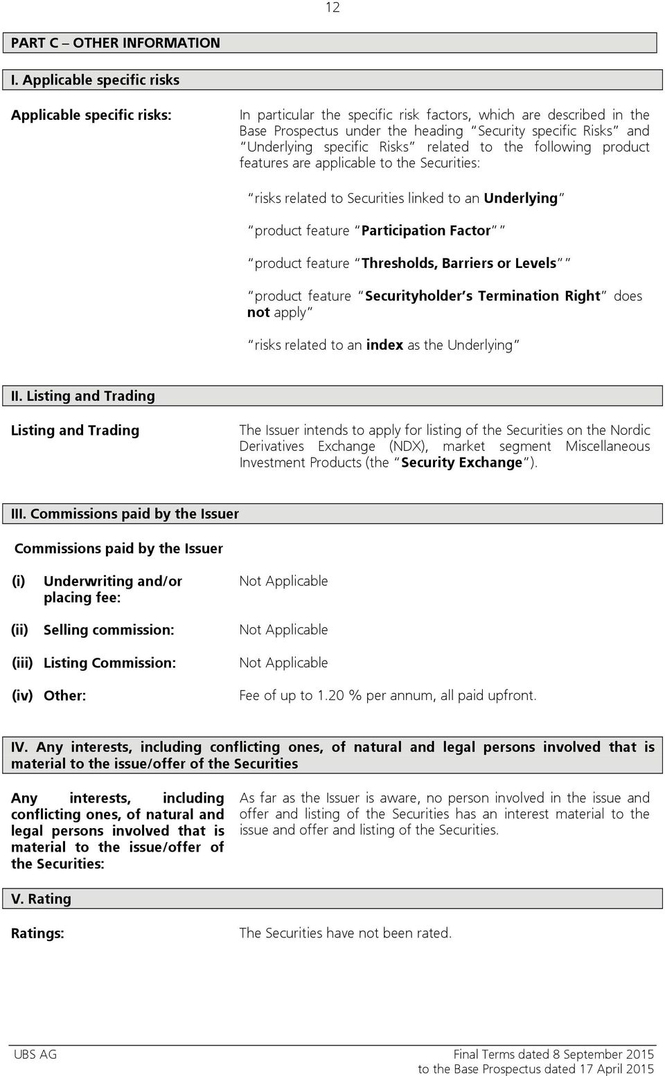 specific Risks related to the following product features are applicable to the Securities: risks related to Securities linked to an Underlying product feature Participation Factor product feature