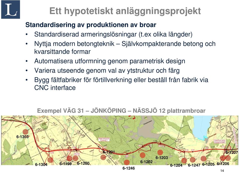 genom parametrisk design Variera utseende genom val av ytstruktur och färg Bygg fältfabriker för förtillverkning eller