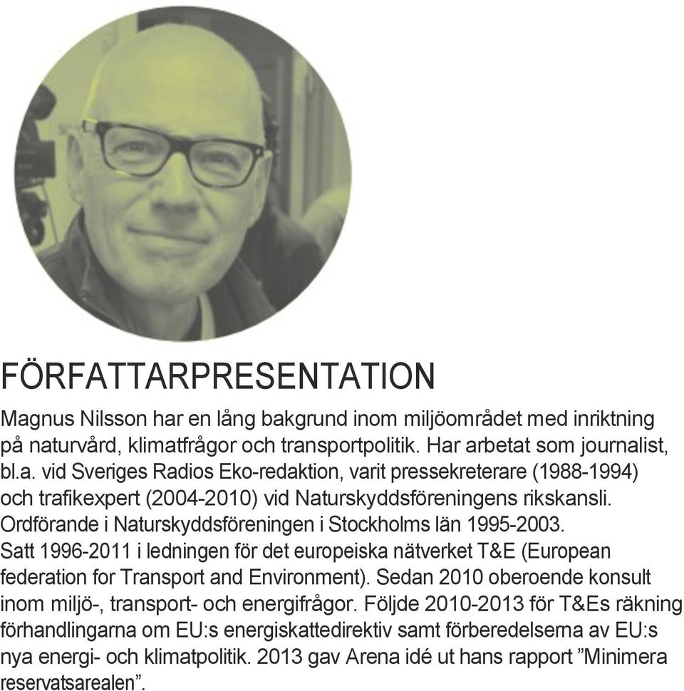 Sedan 2010 oberoende konsult inom miljö-, transport- och energifrågor.