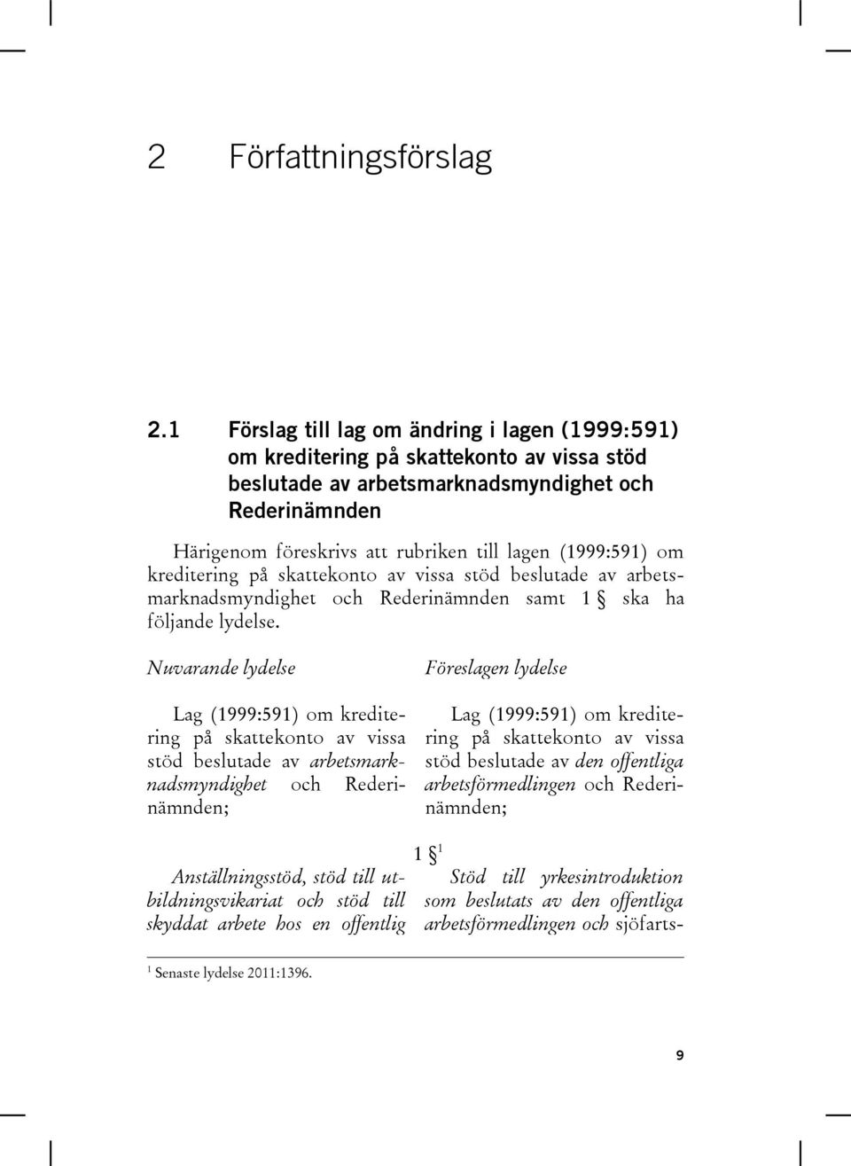 (1999:591) om kreditering på skattekonto av vissa stöd beslutade av arbetsmarknadsmyndighet och Rederinämnden samt 1 ska ha följande lydelse.