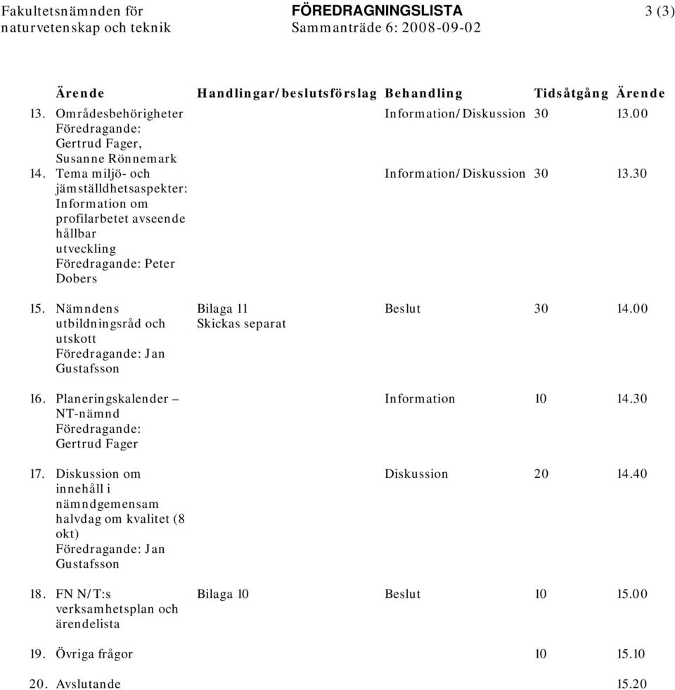 Tema miljö- och jämställdhetsaspekter: Information om profilarbetet avseende hållbar utveckling Föredragande: Peter Dobers Information/Diskussion 30 13.30 15.