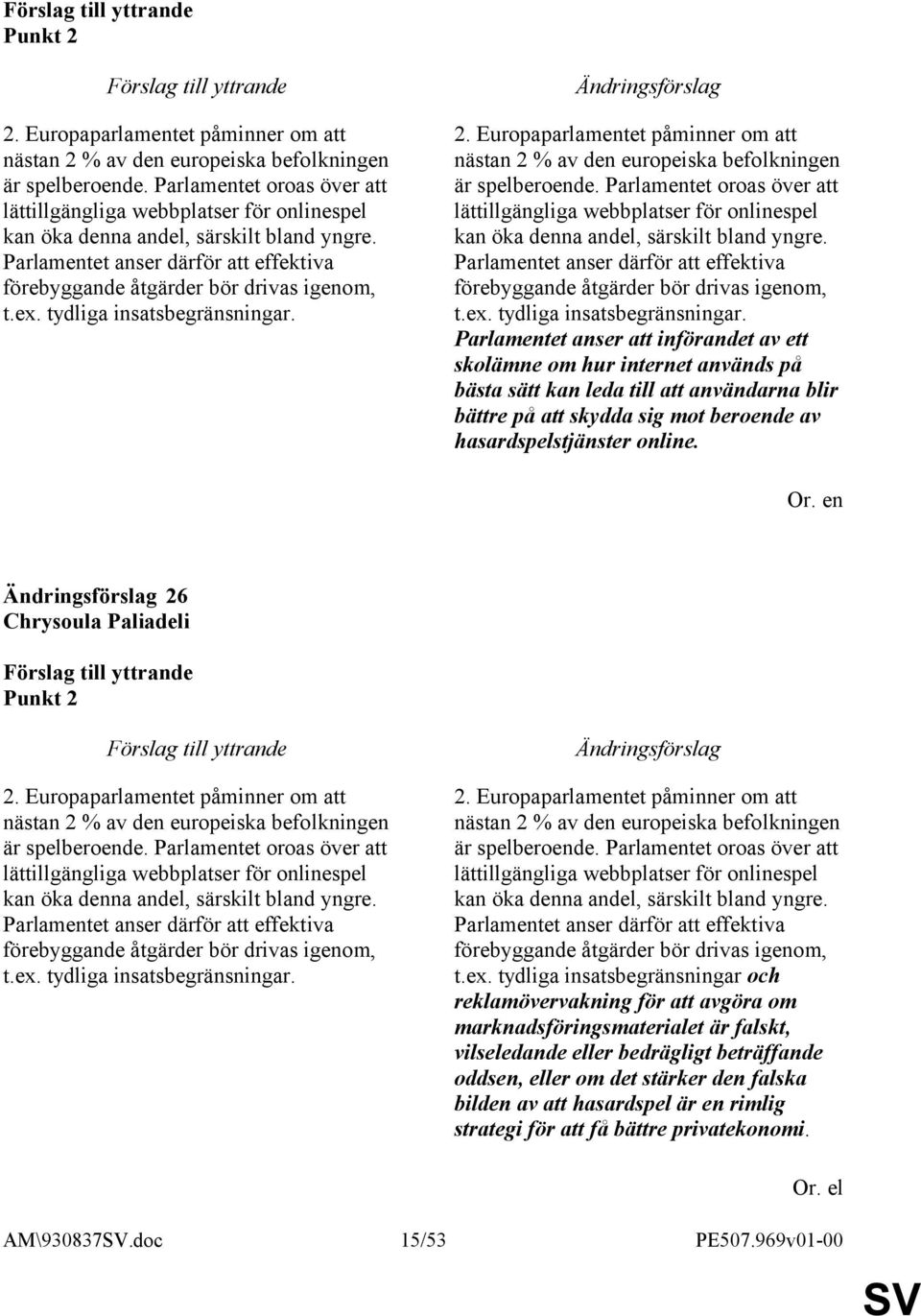 tydliga insatsbegränsningar. 2. Europaparlamentet påminner om att nästan 2 % av den europeiska befolkningen är spelberoende.  tydliga insatsbegränsningar.