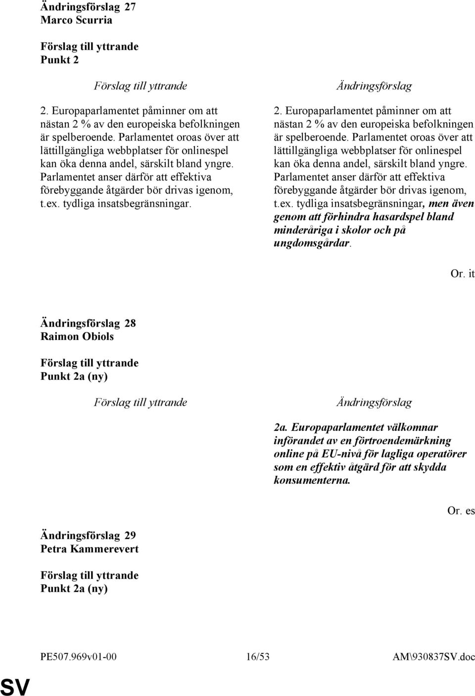 tydliga insatsbegränsningar. 2. Europaparlamentet påminner om att nästan 2 % av den europeiska befolkningen är spelberoende.