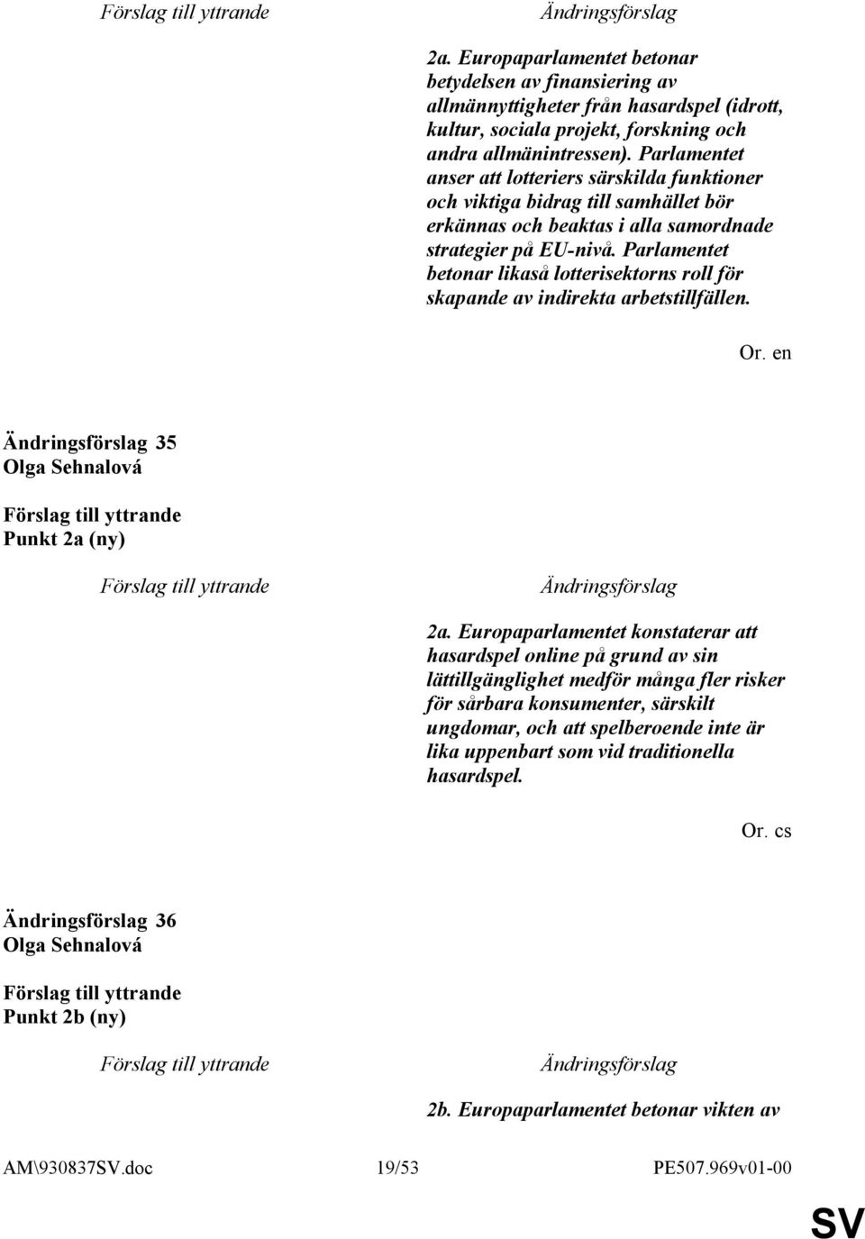 Parlamentet betonar likaså lotterisektorns roll för skapande av indirekta arbetstillfällen. 35 Olga Sehnalová Punkt 2a (ny) 2a.