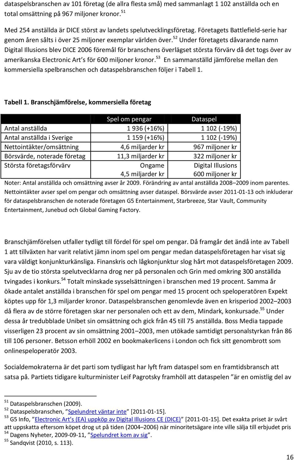 52 Under företagets dåvarande namn Digital Illusions blev DICE 2006 föremål för branschens överlägset största förvärv då det togs över av amerikanska Electronic Art s för 600 miljoner kronor.