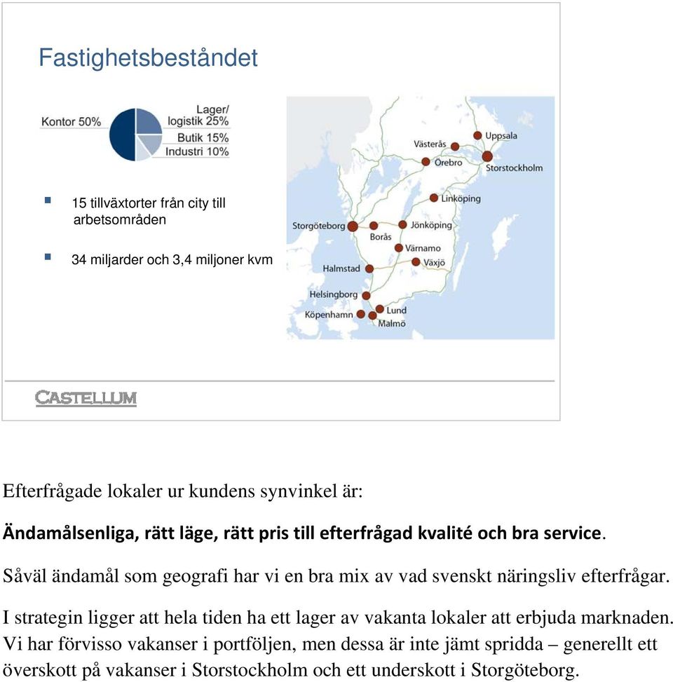 Såväl ändamål som geografi har vi en bra mix av vad svenskt näringsliv efterfrågar.