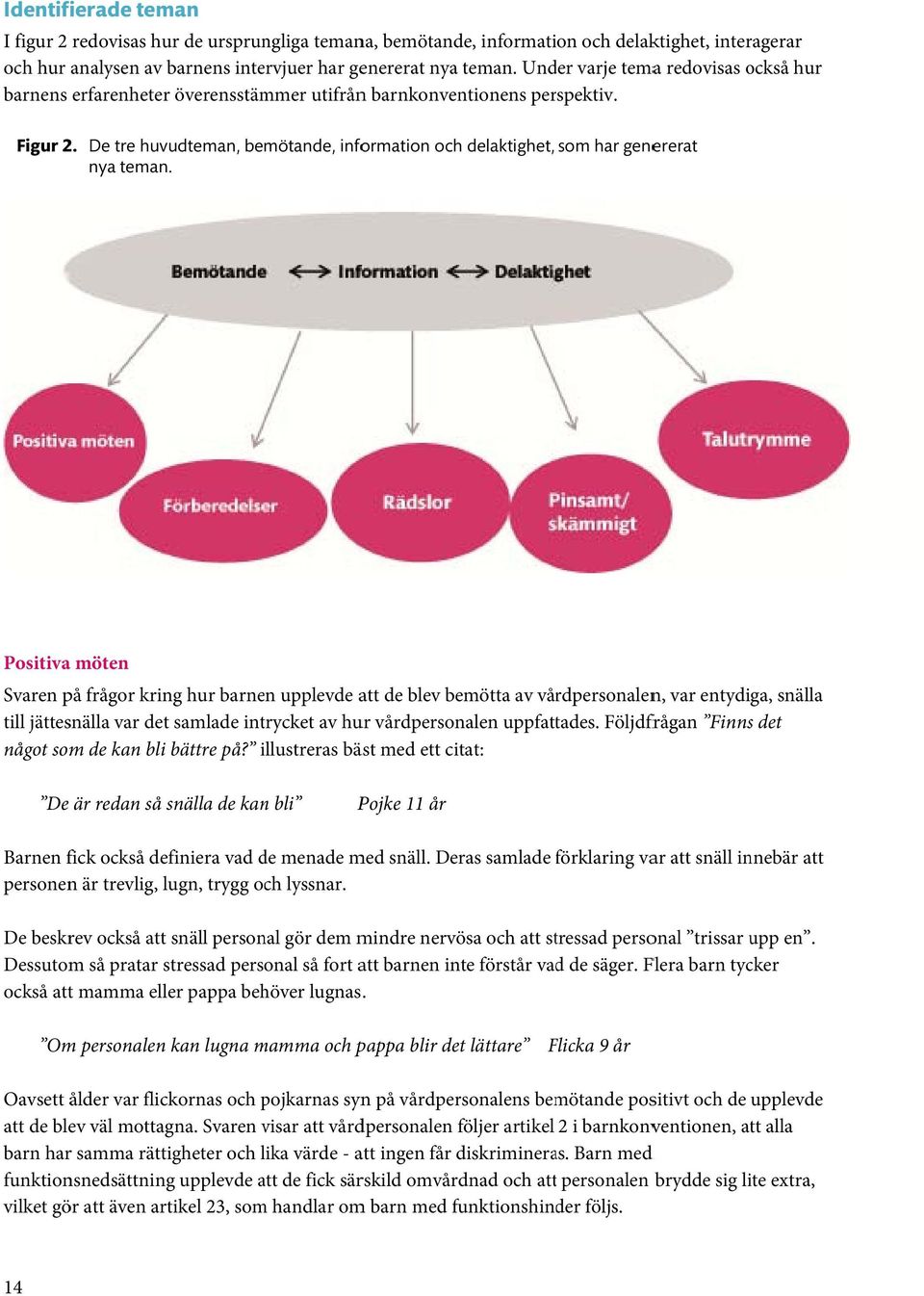 De tre huvudteman, bemötande, information och delaktighet, som har genererat nya teman.
