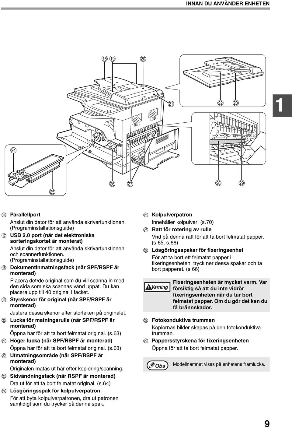 (Programinstallationsguide) Dokumentinmatningsfack (när SPF/RSPF är monterad) Placera det/de original som du vill scanna in med den sida som ska scannas vänd uppåt.