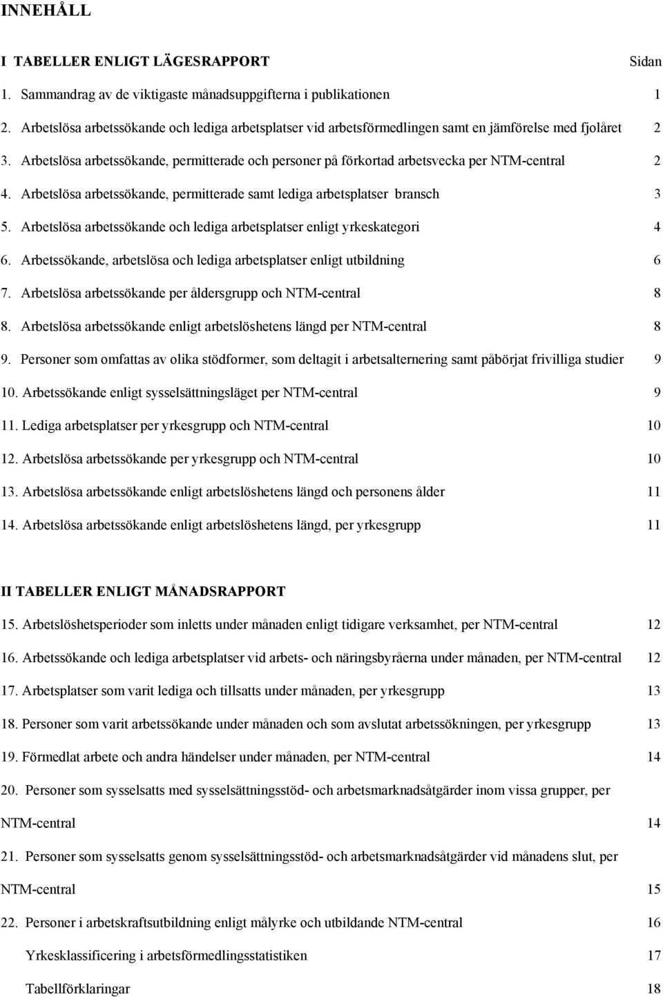 Arbetslösa arbetssökande, permitterade och personer på förkortad arbetsvecka per NTM-central 2 4. Arbetslösa arbetssökande, permitterade samt lediga arbetsplatser bransch 3 5.